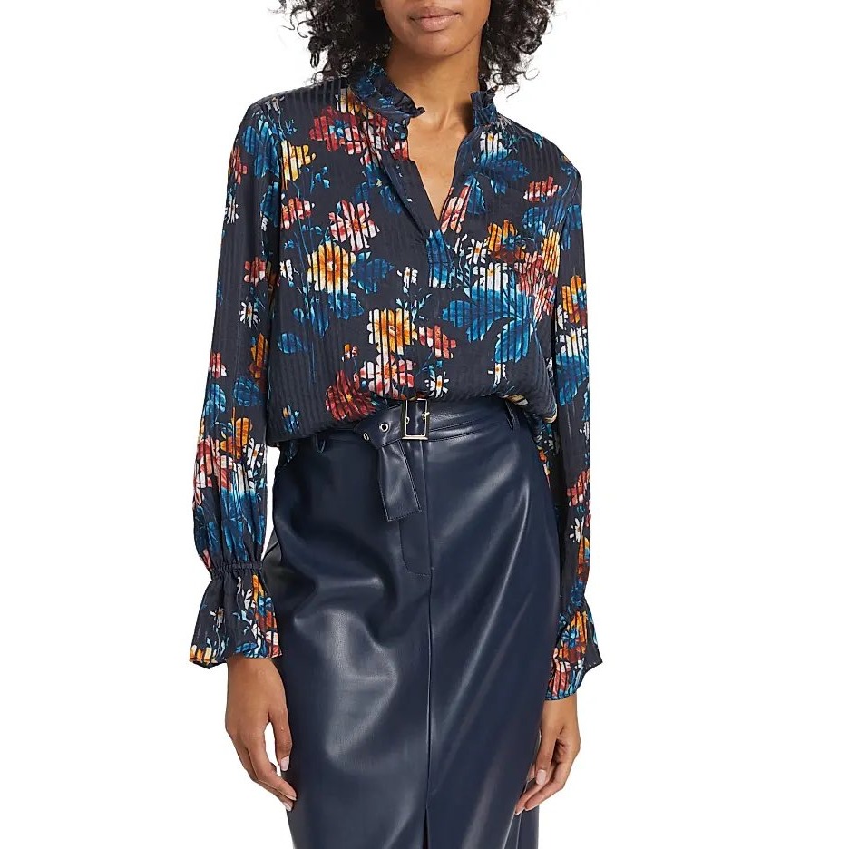 Nwt Elie Tahari Hollis Floral & Stripe Print Blouse / Size S / Msrp $325 — image 3 of 7